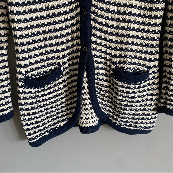 Tommy Hilfiger Womens Navy Blue Preppy Coastal Crochet Knit Cardigan Size Medium - Picture 4 of 8